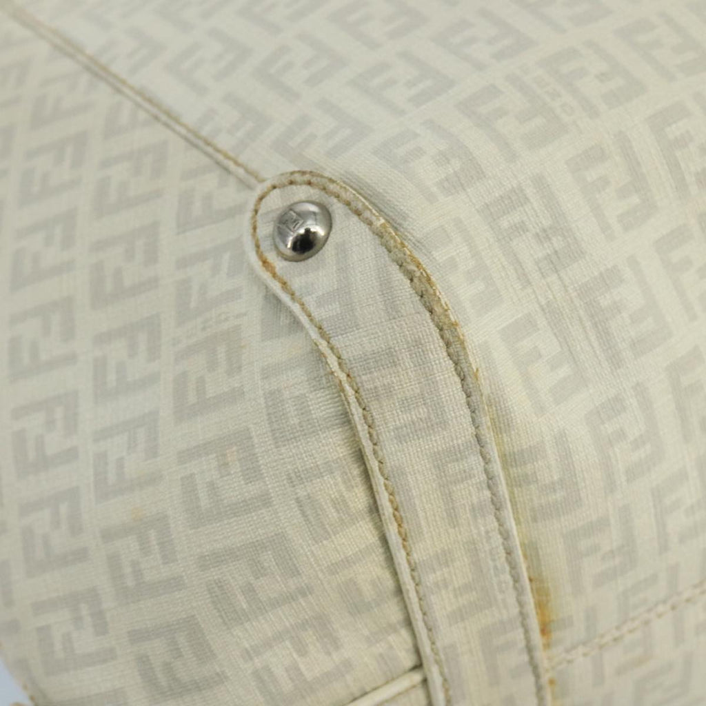 FENDI Zucchino Canvas Shoulder Bag White 100795