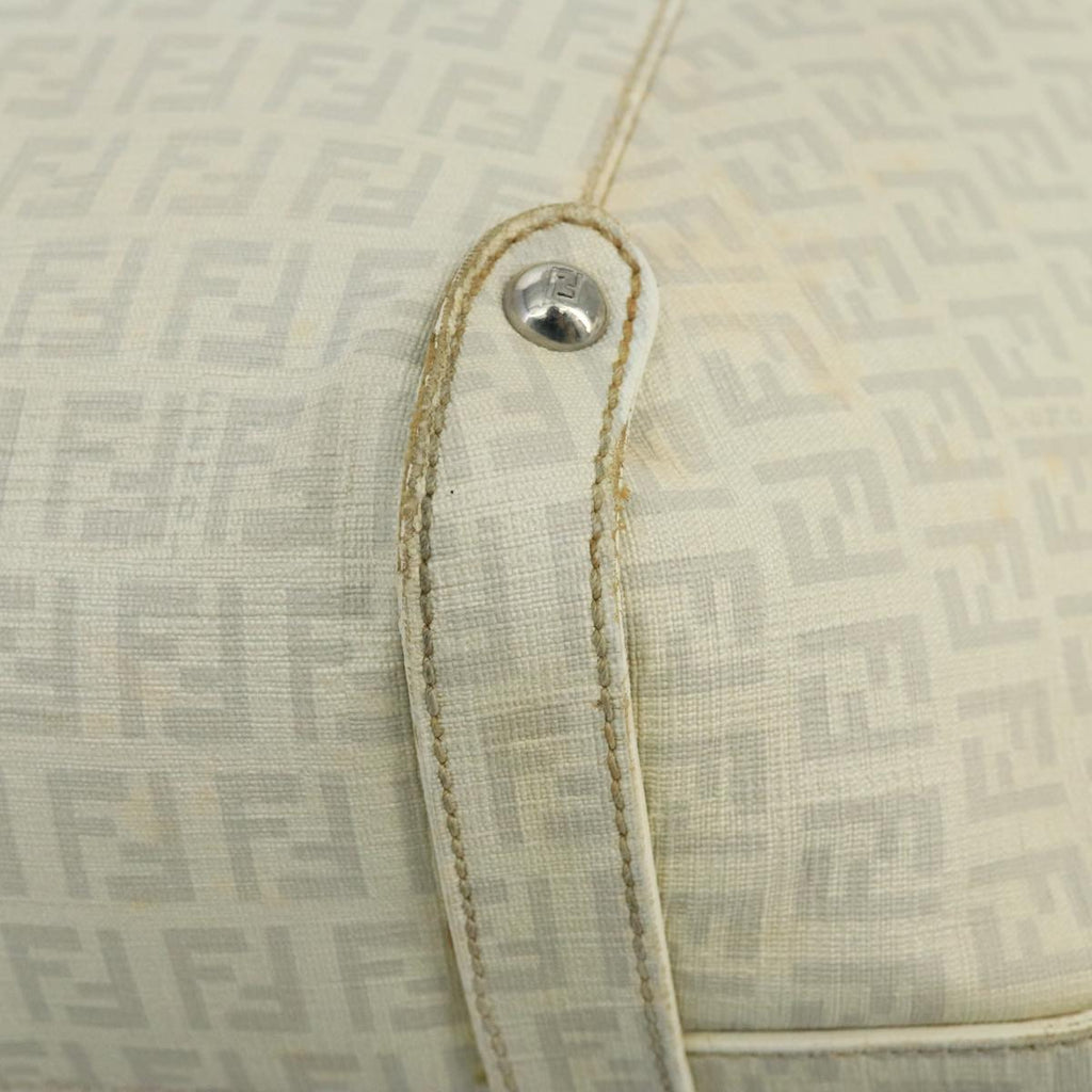 FENDI Zucchino Canvas Shoulder Bag White 100795