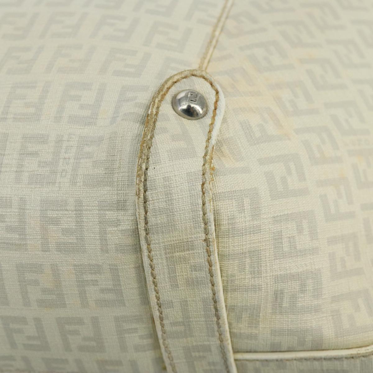 FENDI Zucchino Canvas Shoulder Bag White 100795