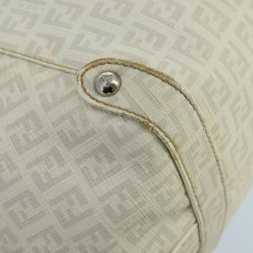FENDI Zucchino Canvas Shoulder Bag White 100795