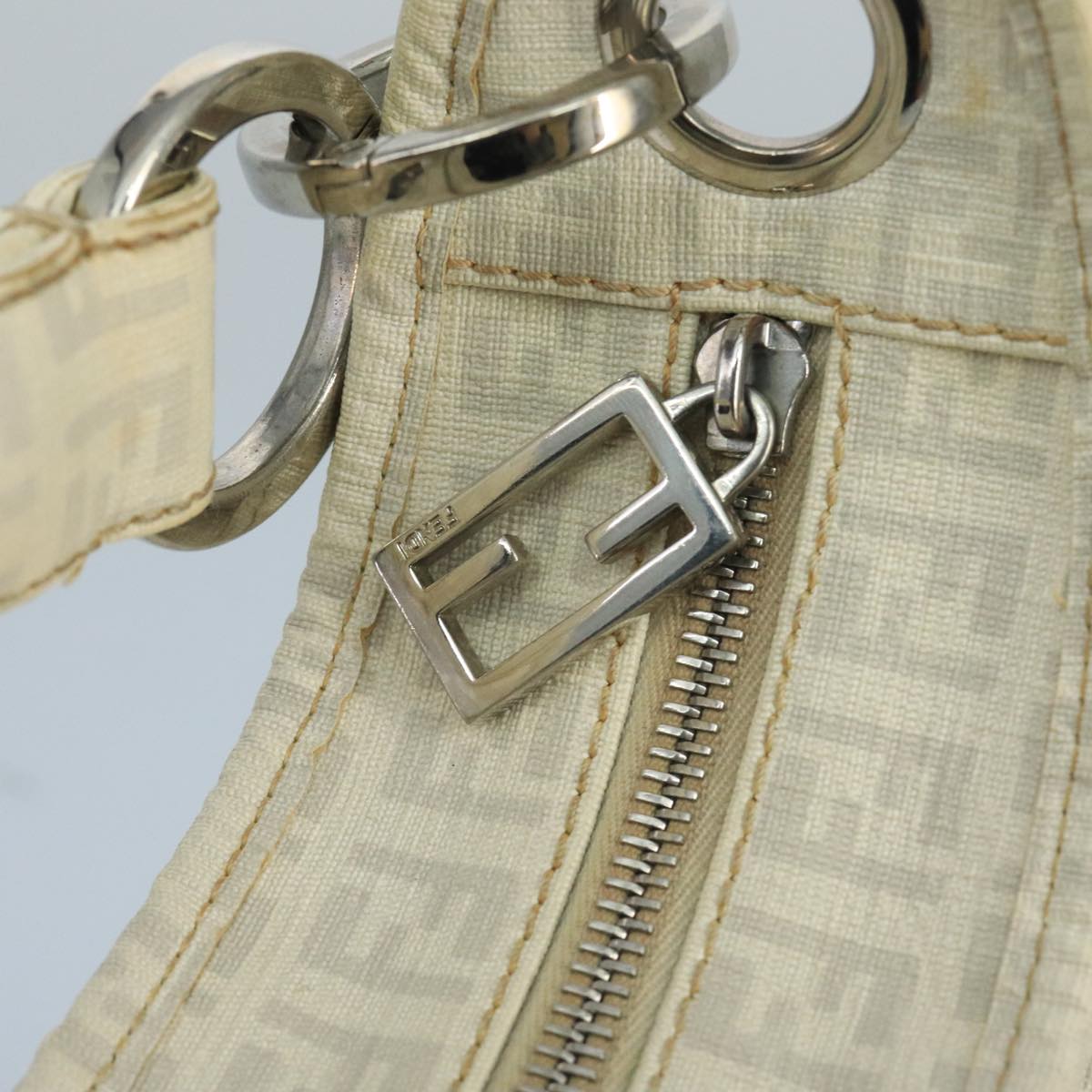 FENDI Zucchino Canvas Shoulder Bag White 100795