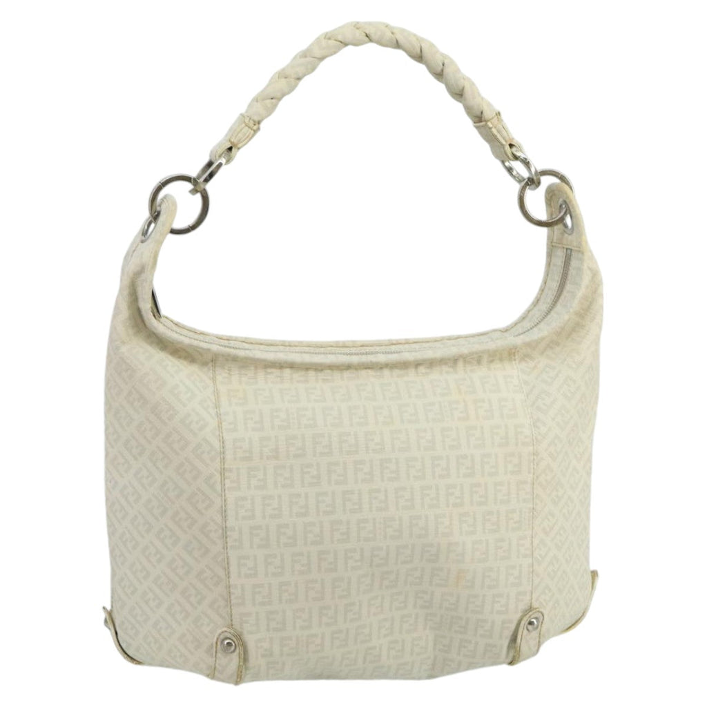 FENDI Zucchino Canvas Shoulder Bag White 100795