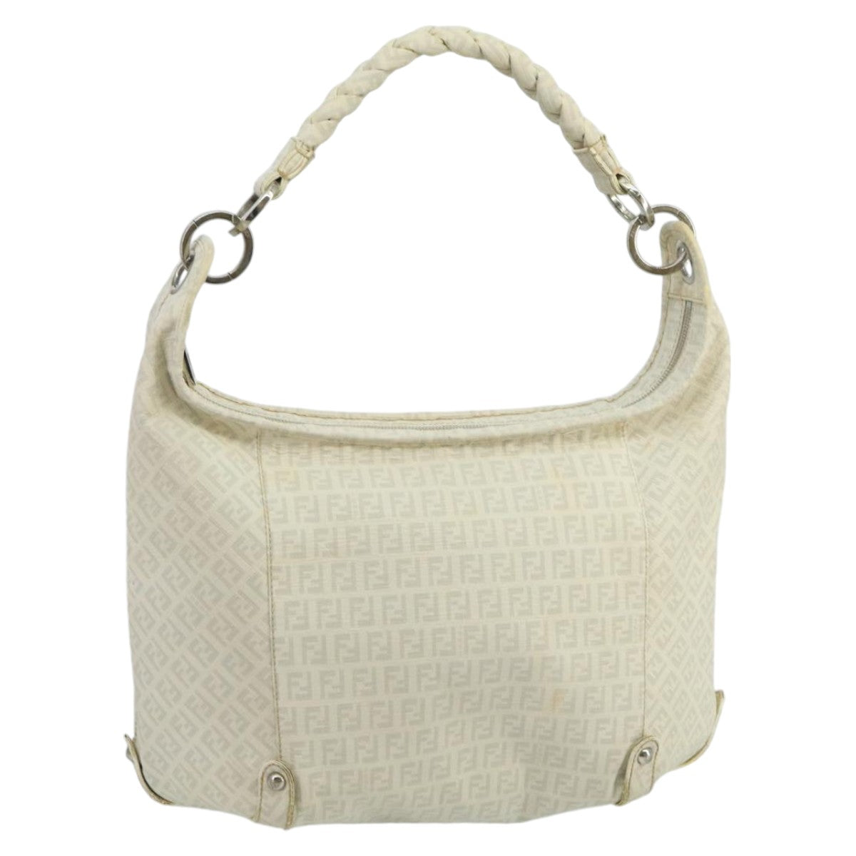 FENDI Zucchino Canvas Shoulder Bag White 100795