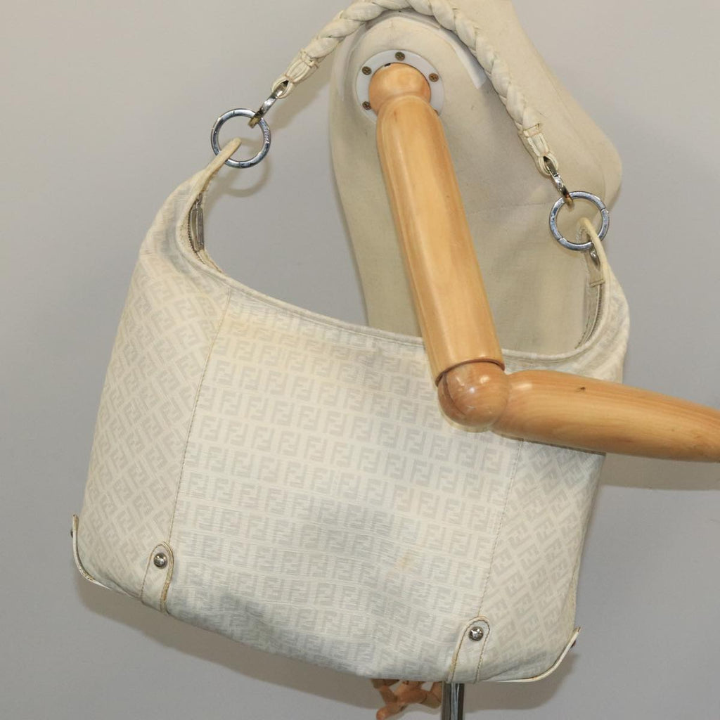 FENDI Zucchino Canvas Shoulder Bag White 100795