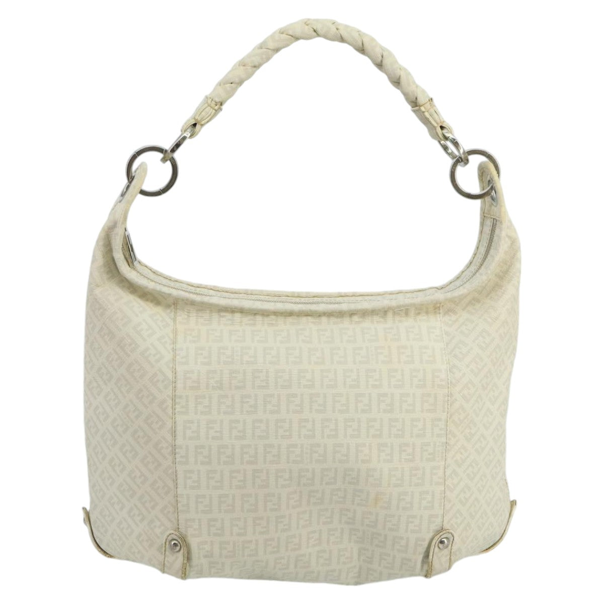 FENDI Zucchino Canvas Shoulder Bag White 100795