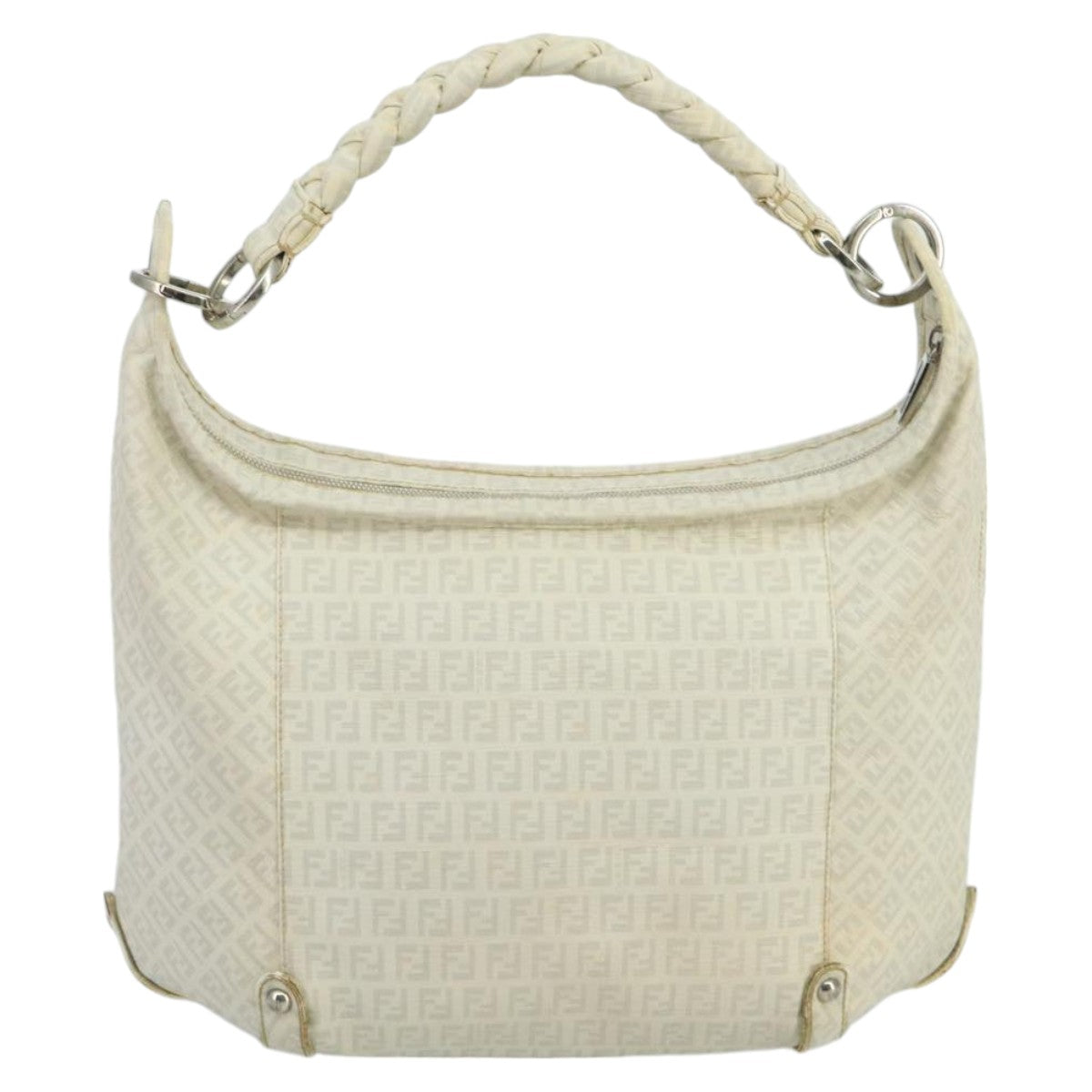 FENDI Zucchino Canvas Shoulder Bag White 100795