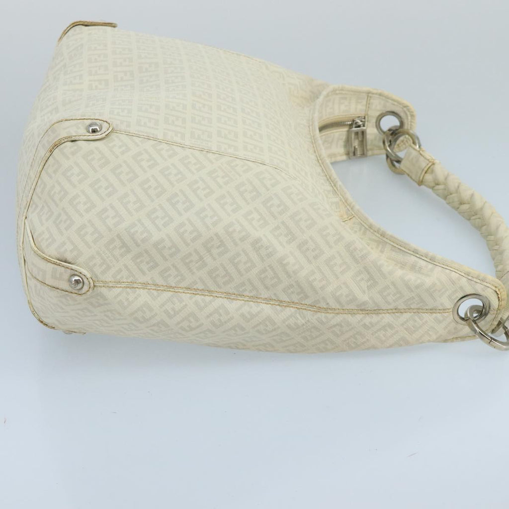 FENDI Zucchino Canvas Shoulder Bag White 100795