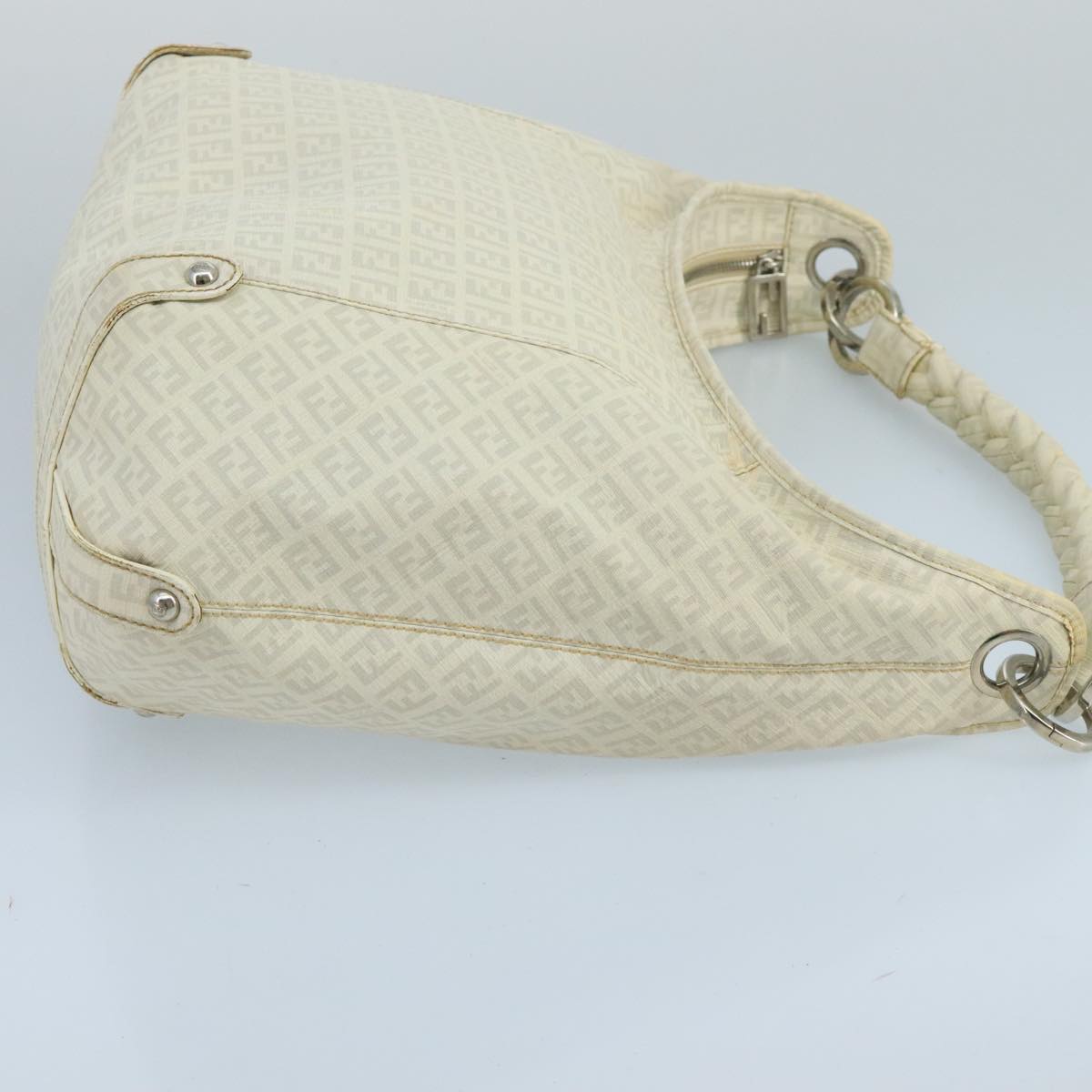 FENDI Zucchino Canvas Shoulder Bag White 100795