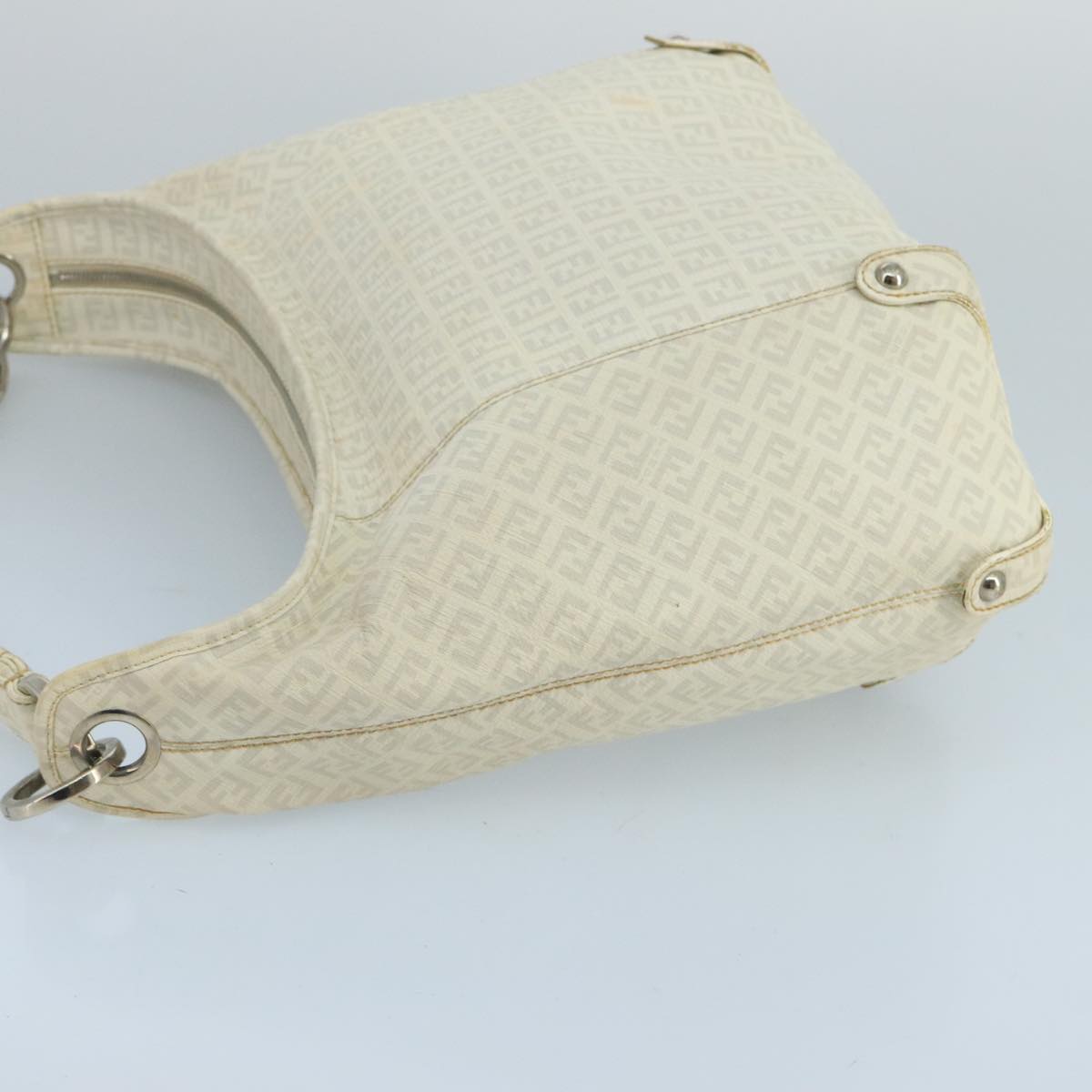 FENDI Zucchino Canvas Shoulder Bag White 100795