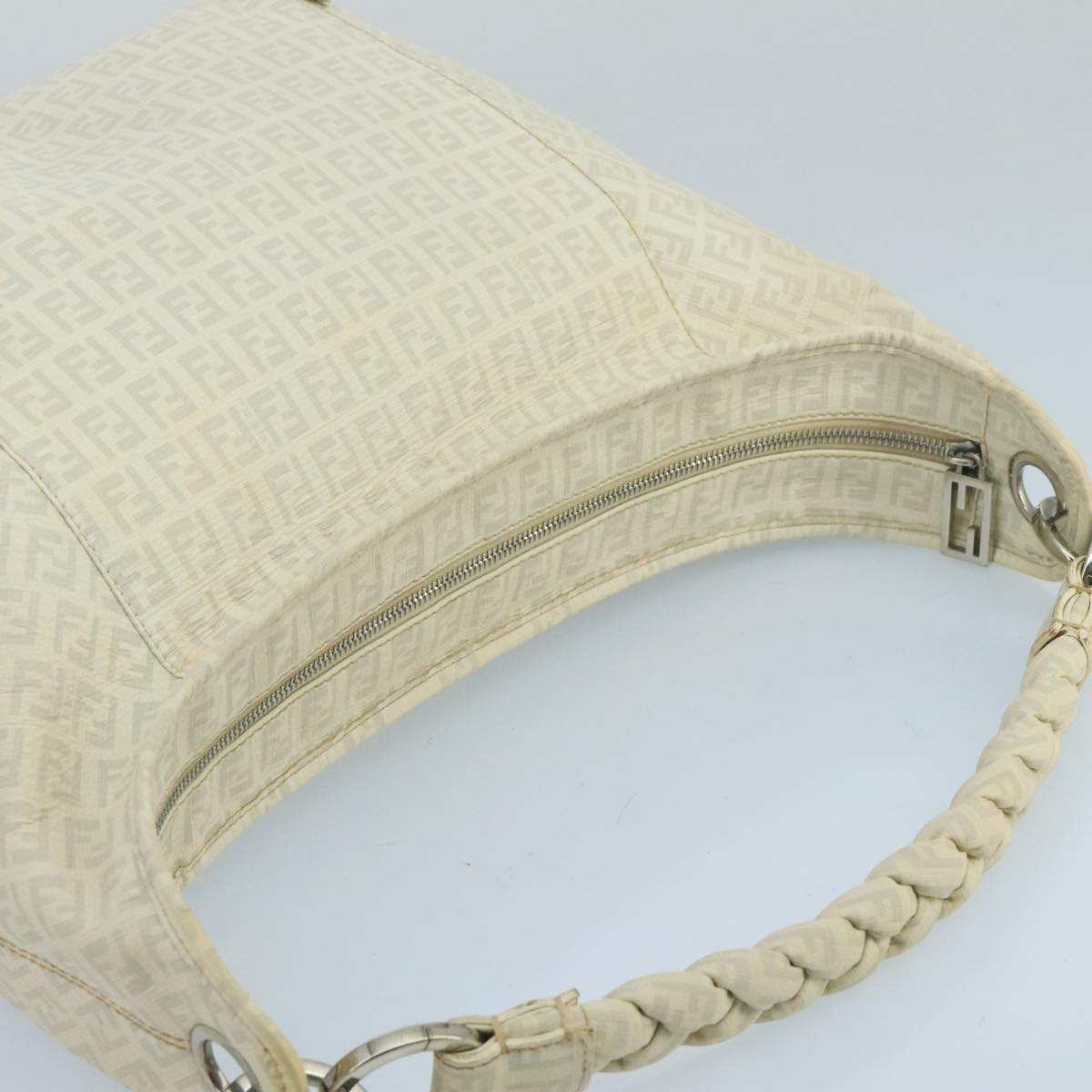 FENDI Zucchino Canvas Shoulder Bag White 100795