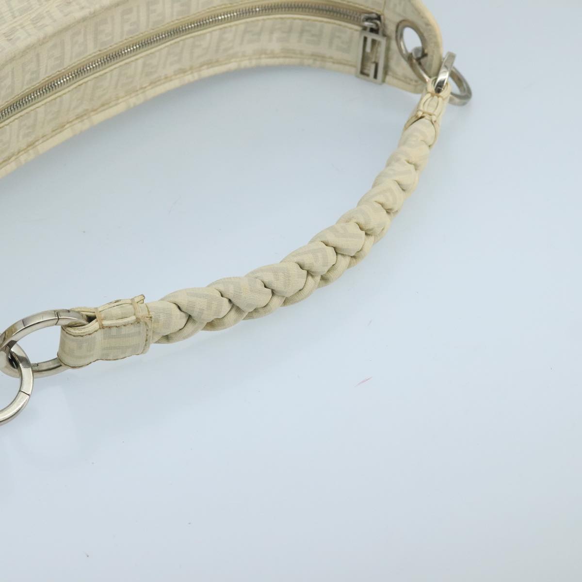 FENDI Zucchino Canvas Shoulder Bag White 100795