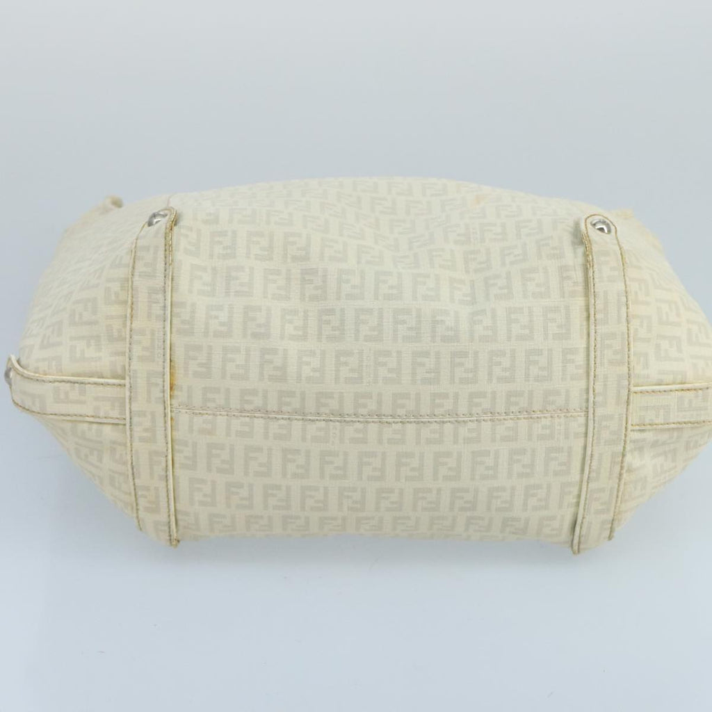 FENDI Zucchino Canvas Shoulder Bag White 100795