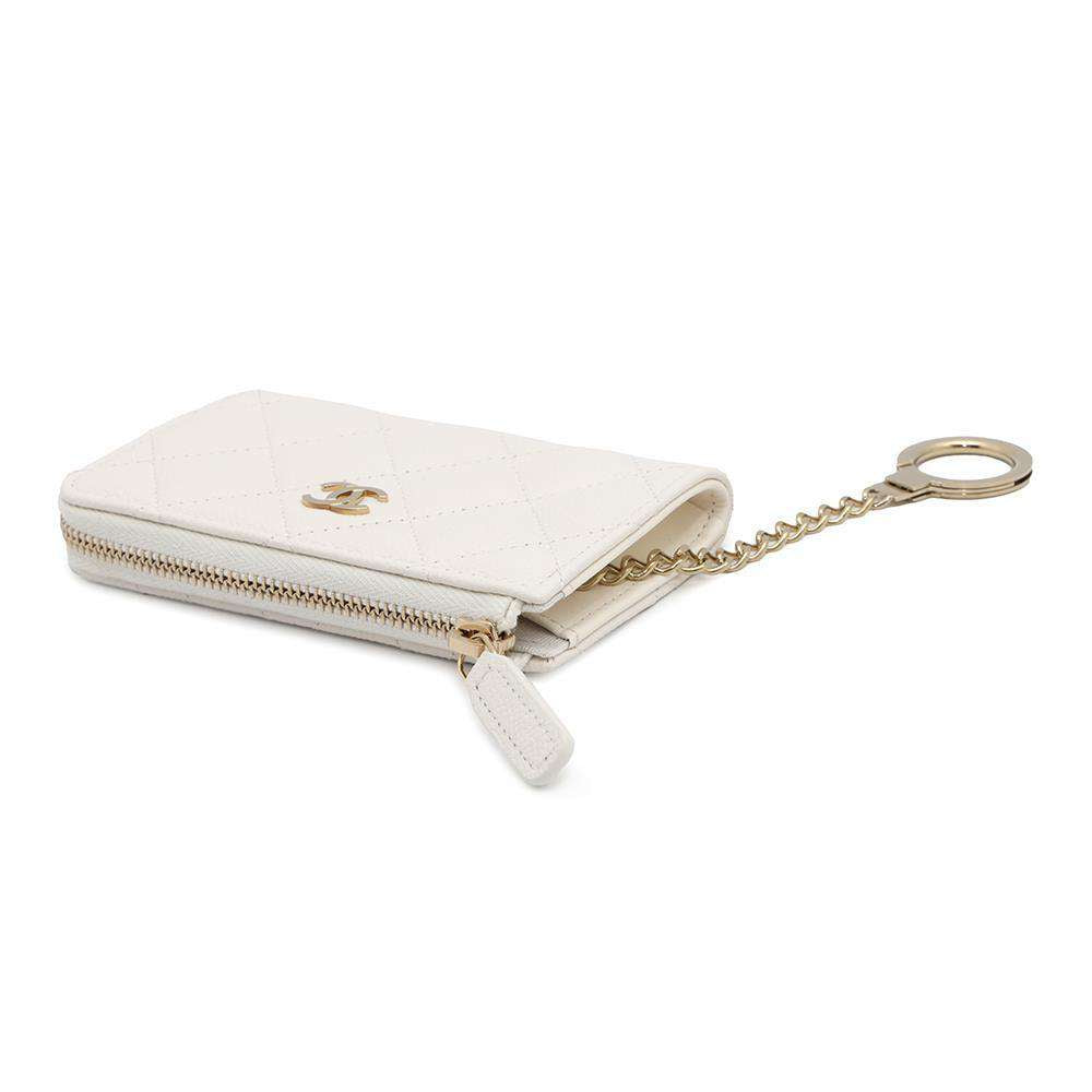 CHANEL Matelasse Zip Keychain WhiteAP0221 Caviar Leather