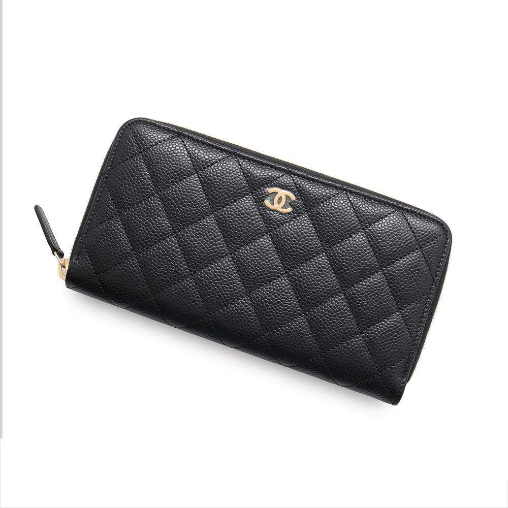 CHANEL Matelasse Zip Around Chozai Cloth BlackA50097 Caviar Leather