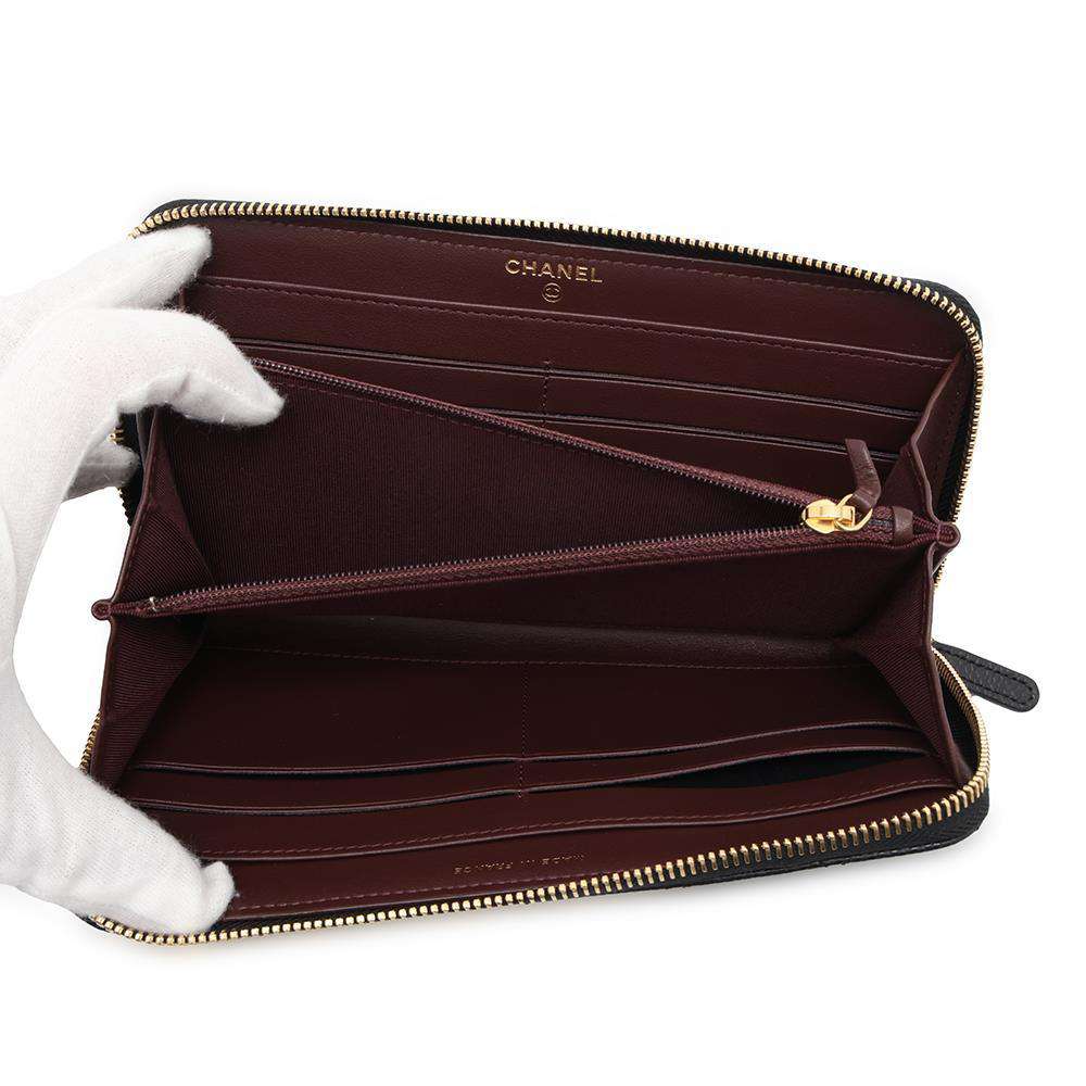 CHANEL Matelasse Zip Around Chozai Cloth BlackA50097 Caviar Leather