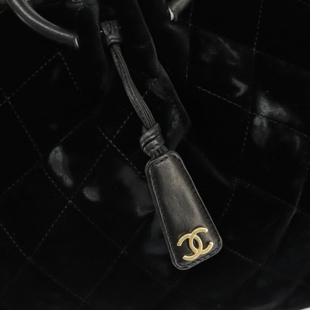 CHANEL Matelasse Hand Bag Velor Black Gold CC 100911
