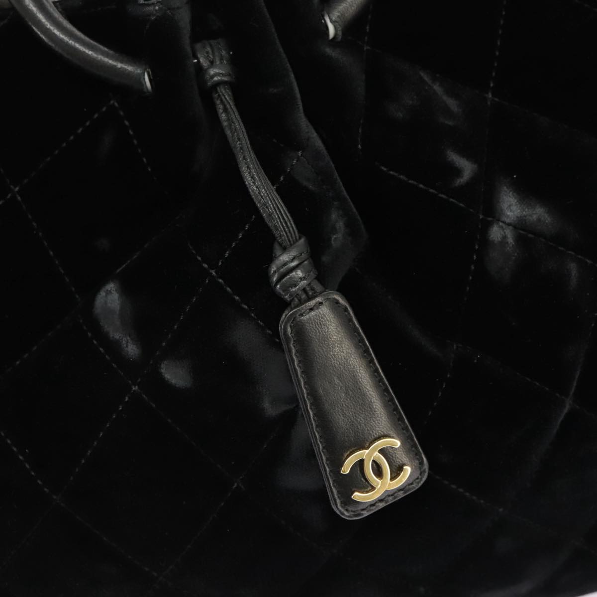 CHANEL Matelasse Hand Bag Velor Black Gold CC 100911