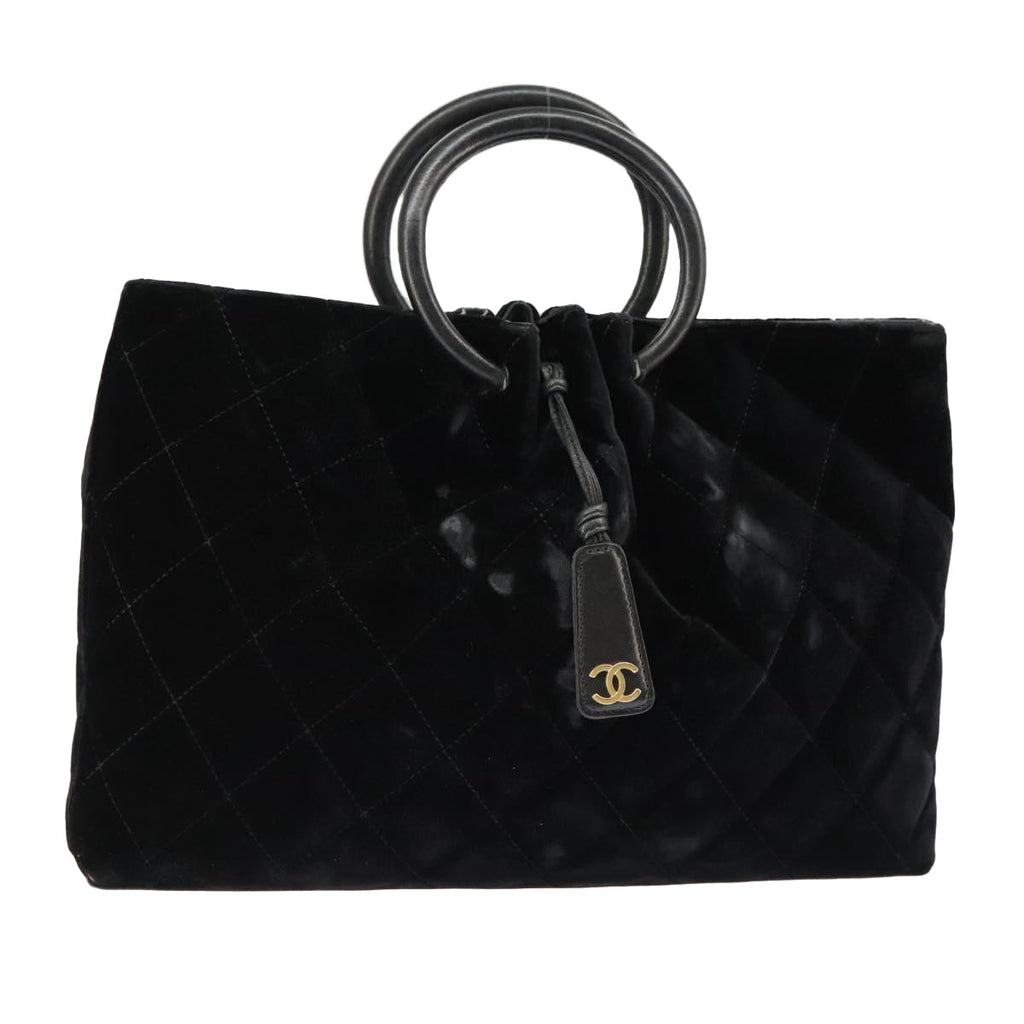 CHANEL Matelasse Hand Bag Velor Black Gold CC 100911