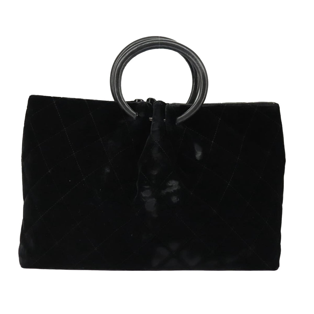 CHANEL Matelasse Hand Bag Velor Black Gold CC 100911