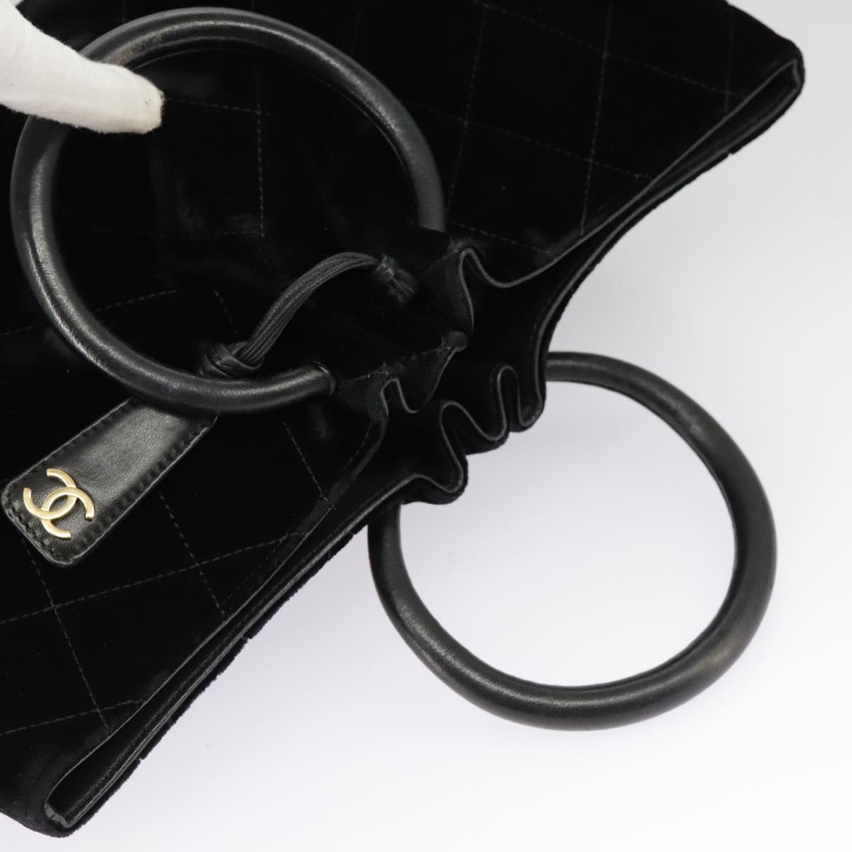 CHANEL Matelasse Hand Bag Velor Black Gold CC 100911