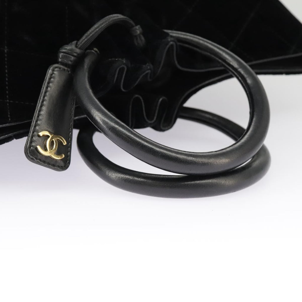CHANEL Matelasse Hand Bag Velor Black Gold CC 100911