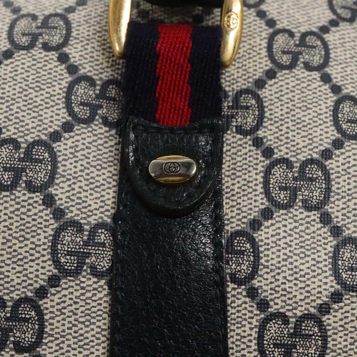 GUCCI GG Supreme Sherry Line Hand Bag PVC 2way Navy Red 39 02 041 100923