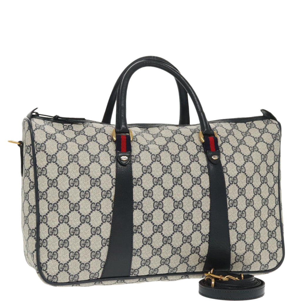 GUCCI GG Supreme Sherry Line Hand Bag PVC 2way Navy Red 39 02 041 100923