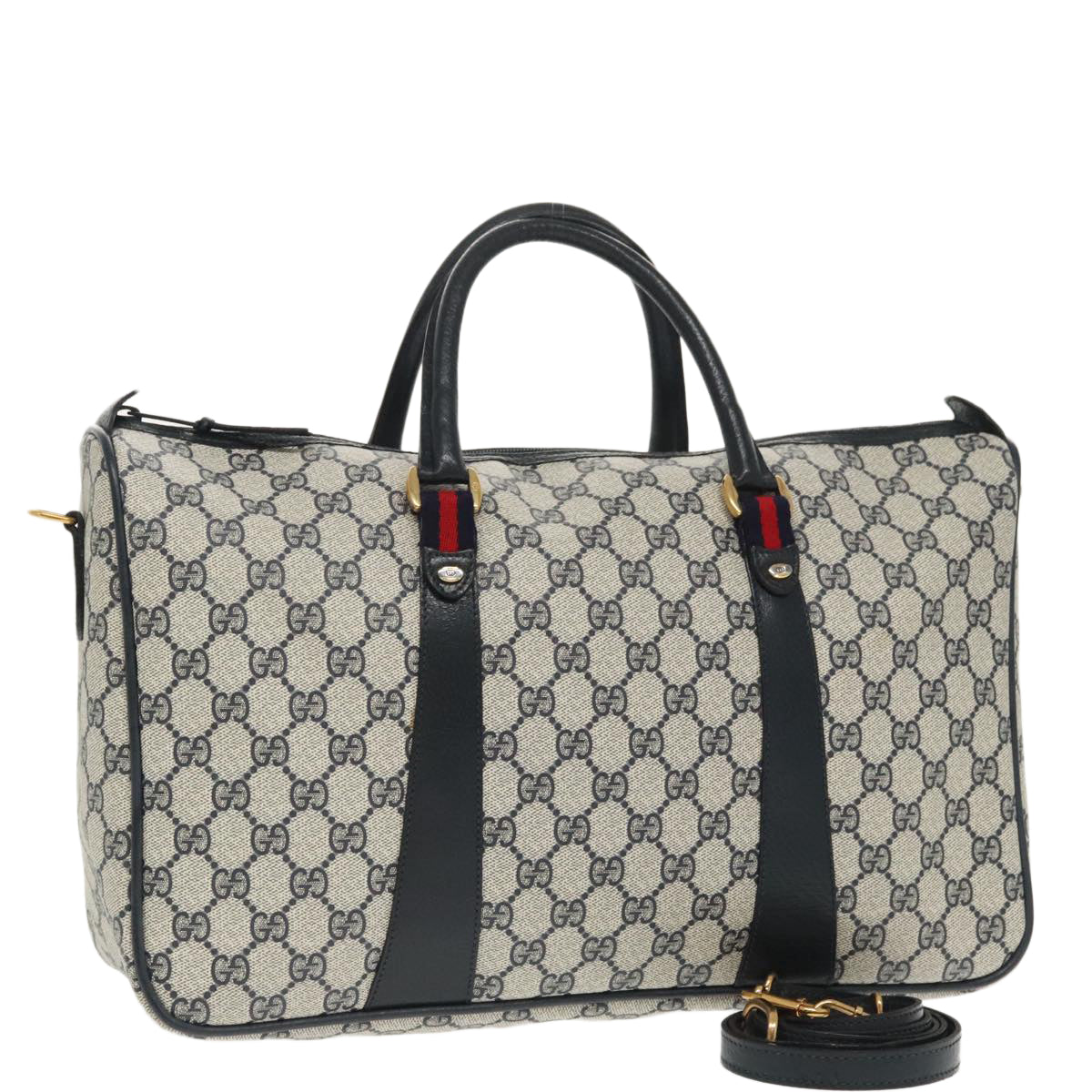 GUCCI GG Supreme Sherry Line Hand Bag PVC 2way Navy Red 39 02 041 100923