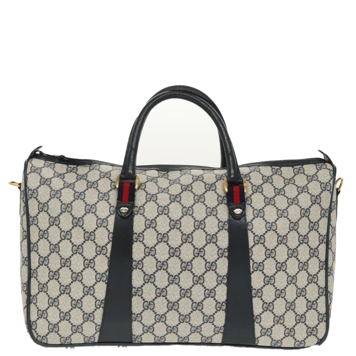 GUCCI GG Supreme Sherry Line Hand Bag PVC 2way Navy Red 39 02 041 100923