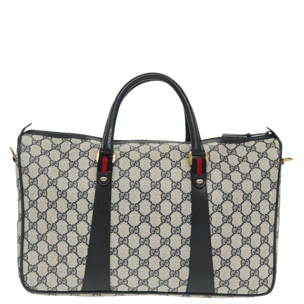 GUCCI GG Supreme Sherry Line Hand Bag PVC 2way Navy Red 39 02 041 100923