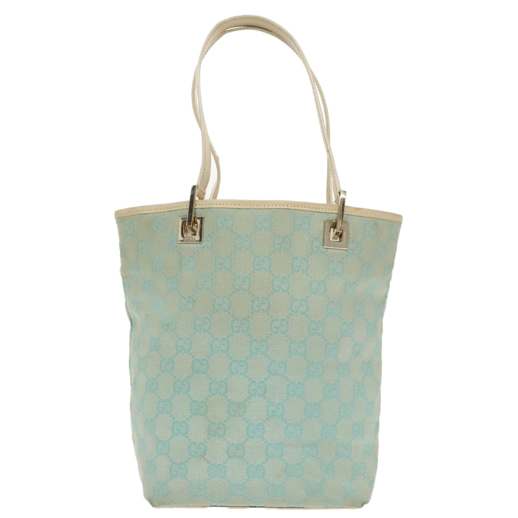 GUCCI GG Canvas Tote Bag Light Blue Gold 002 1098 100928