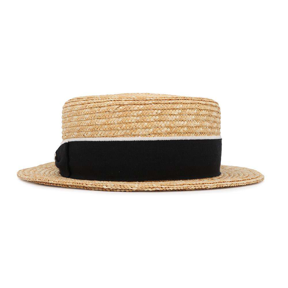 CHANEL CC Logo Ribbon Straw Hat Size M Beige/Black Raffia