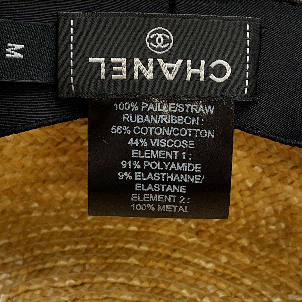CHANEL CC Logo Ribbon Straw Hat Size M Beige/Black Raffia
