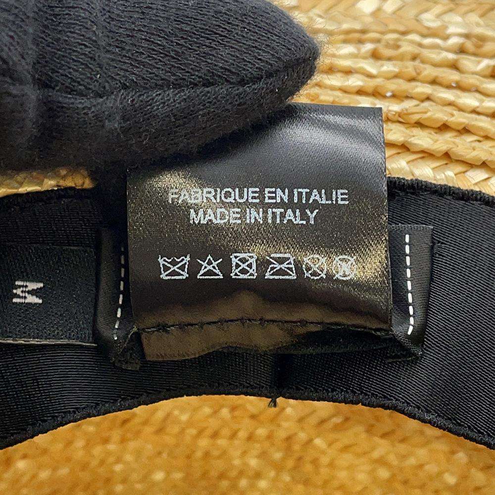 CHANEL CC Logo Ribbon Straw Hat Size M Beige/Black Raffia