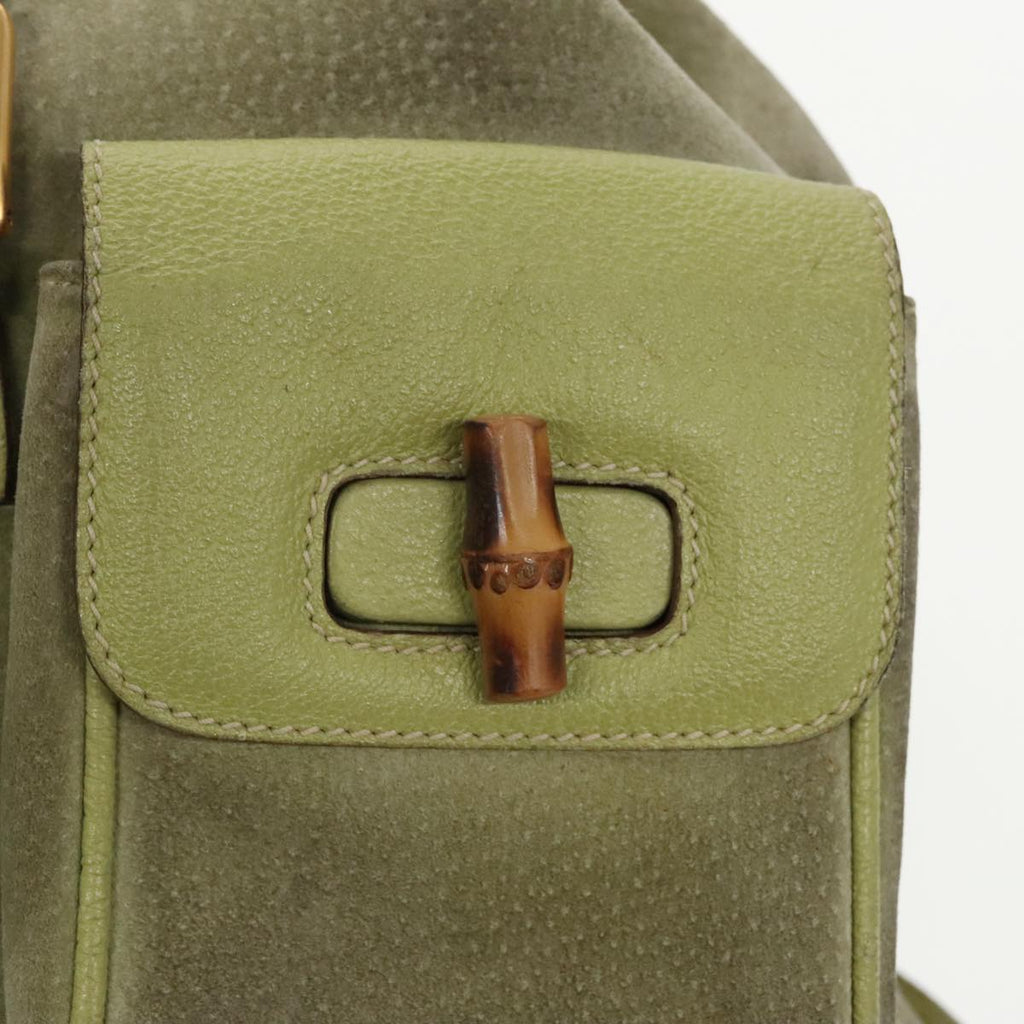 GUCCI Bamboo Backpack Suede Green Gold 003 2058 0016 100938