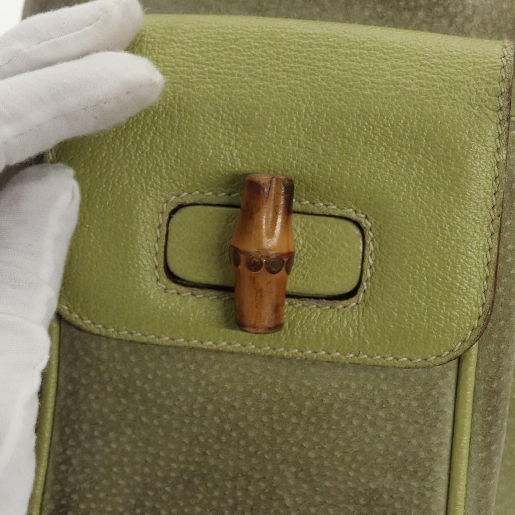 GUCCI Bamboo Backpack Suede Green Gold 003 2058 0016 100938