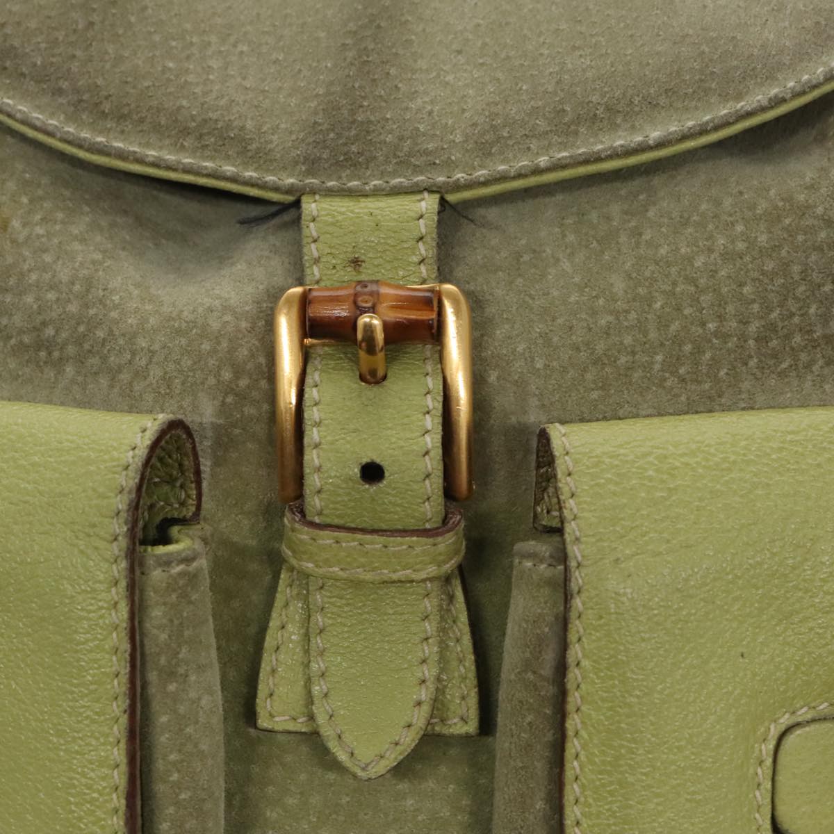 GUCCI Bamboo Backpack Suede Green Gold 003 2058 0016 100938