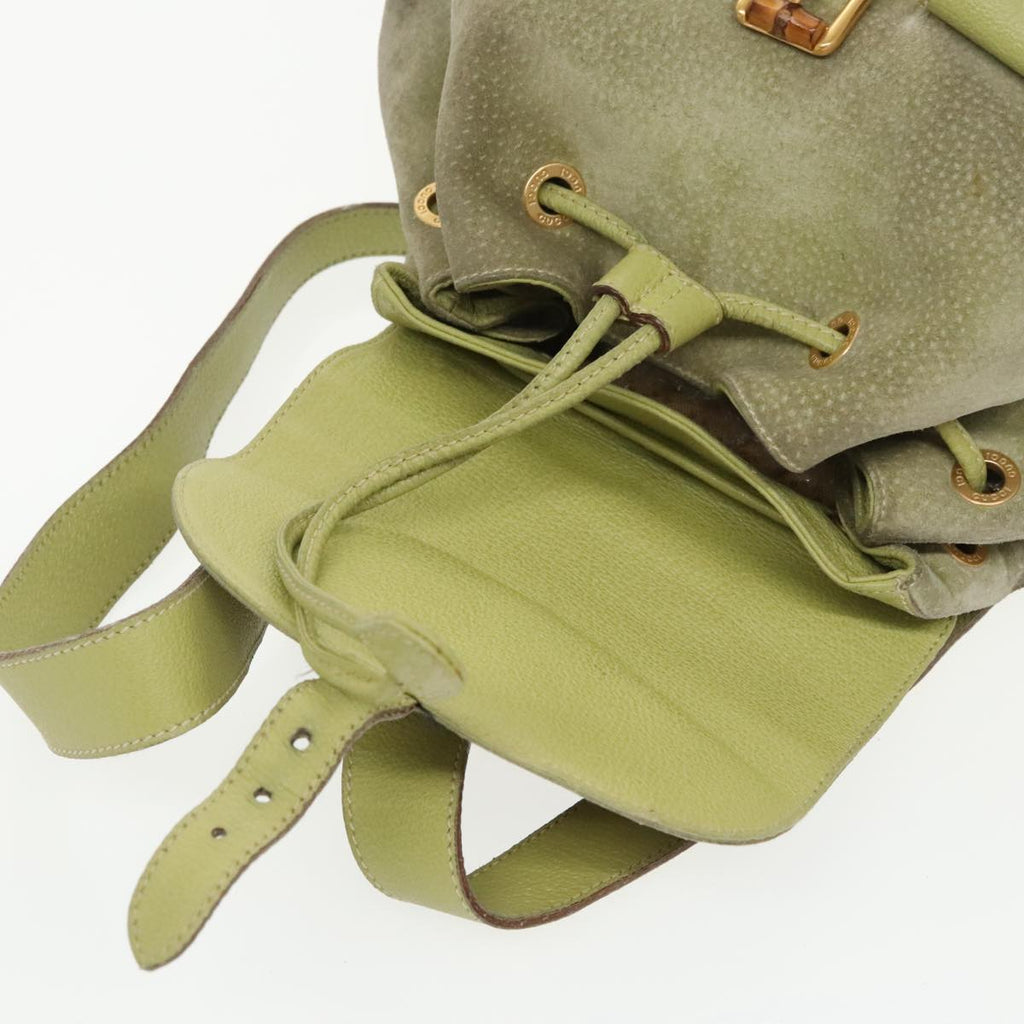 GUCCI Bamboo Backpack Suede Green Gold 003 2058 0016 100938