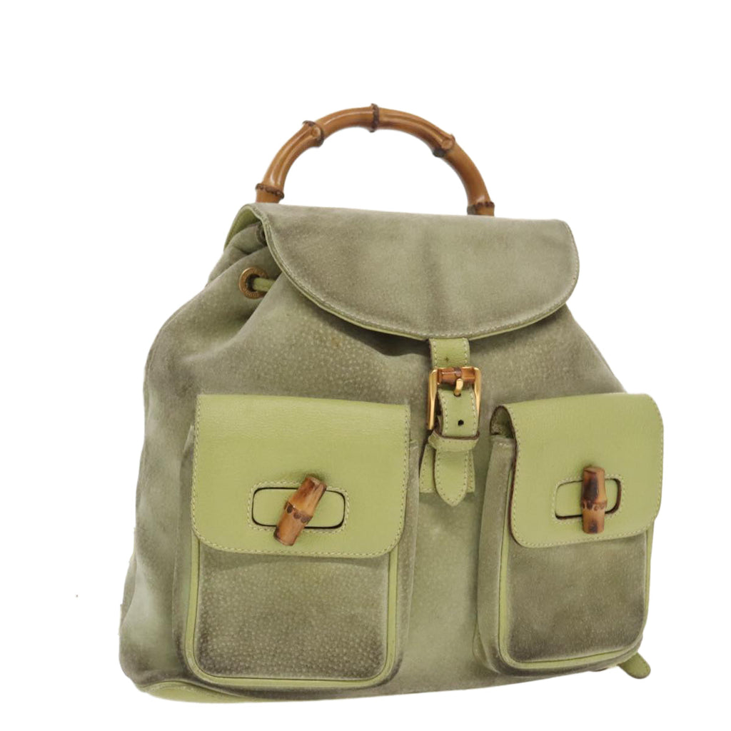 GUCCI Bamboo Backpack Suede Green Gold 003 2058 0016 100938