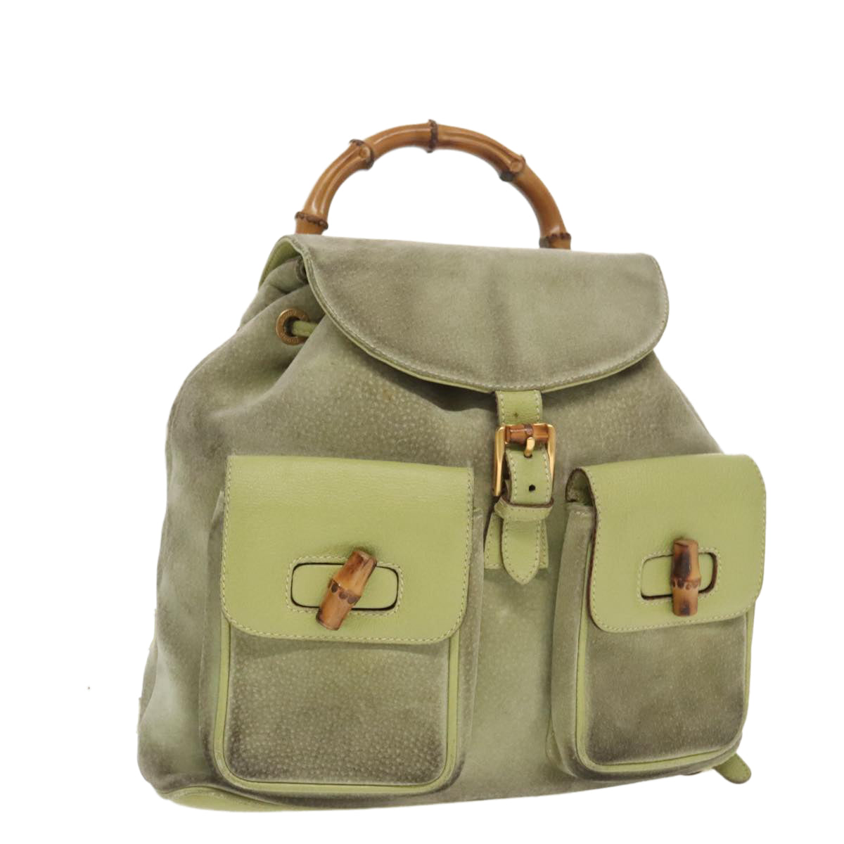 GUCCI Bamboo Backpack Suede Green Gold 003 2058 0016 100938