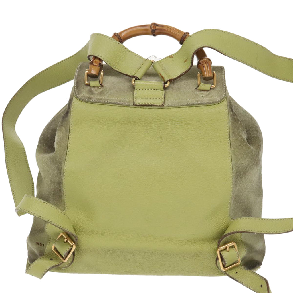GUCCI Bamboo Backpack Suede Green Gold 003 2058 0016 100938