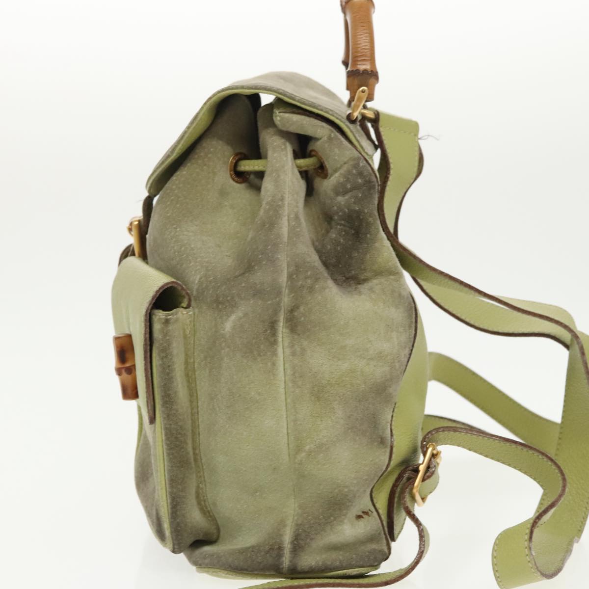 GUCCI Bamboo Backpack Suede Green Gold 003 2058 0016 100938
