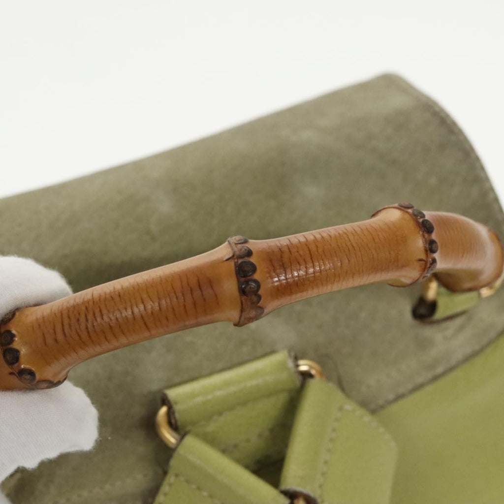 GUCCI Bamboo Backpack Suede Green Gold 003 2058 0016 100938
