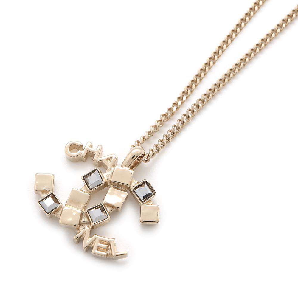 CHANEL CC Logo Necklace Champagne GoldABC817 Metal strass