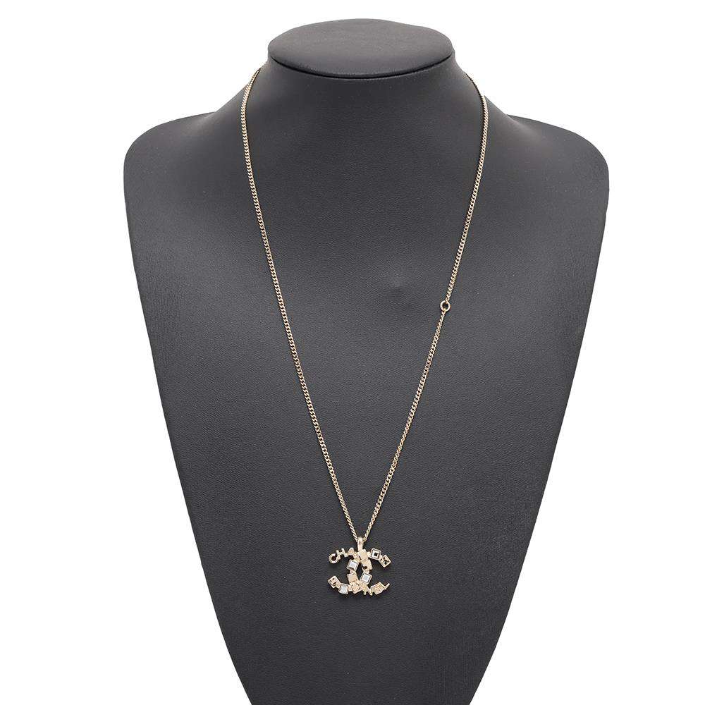 CHANEL CC Logo Necklace Champagne GoldABC817 Metal strass