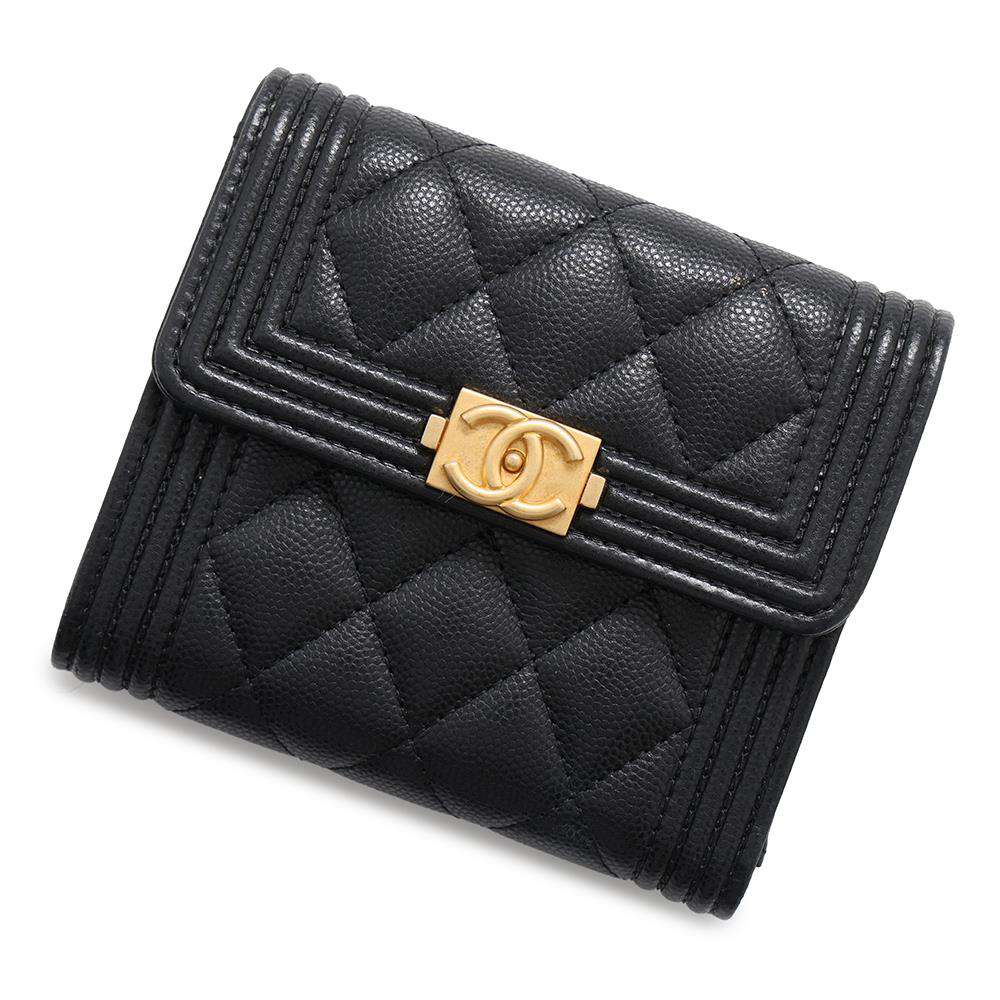 CHANEL Boy Chanel Small Flap Wallet BlackA80734 Caviar Leather