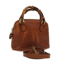 GUCCI Bamboo Hand Bag Leather 2way Brown Gold 007 2865 0231 100959