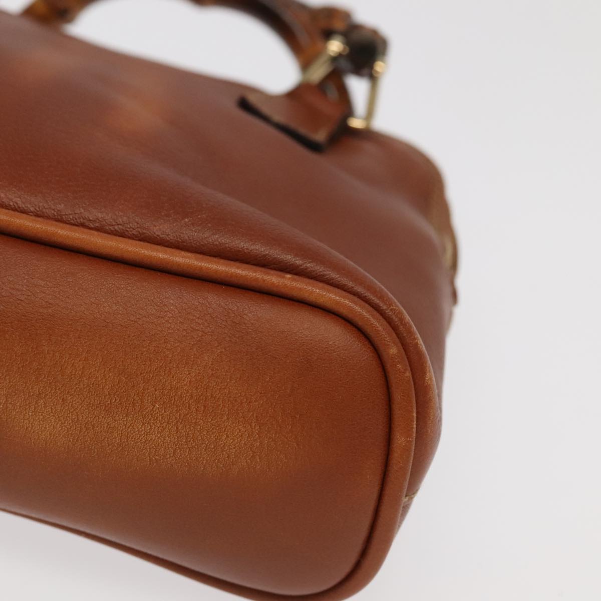 GUCCI Bamboo Hand Bag Leather 2way Brown Gold 007 2865 0231 100959