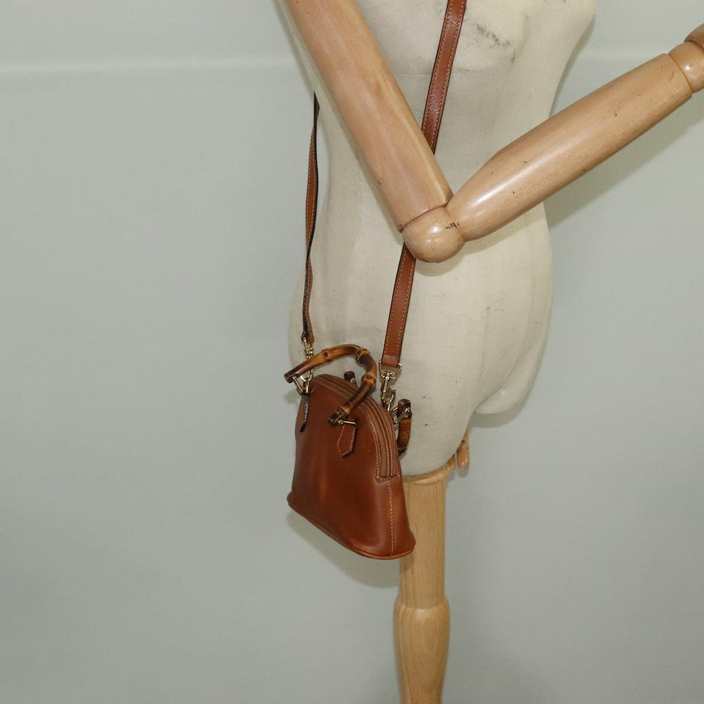GUCCI Bamboo Hand Bag Leather 2way Brown Gold 007 2865 0231 100959