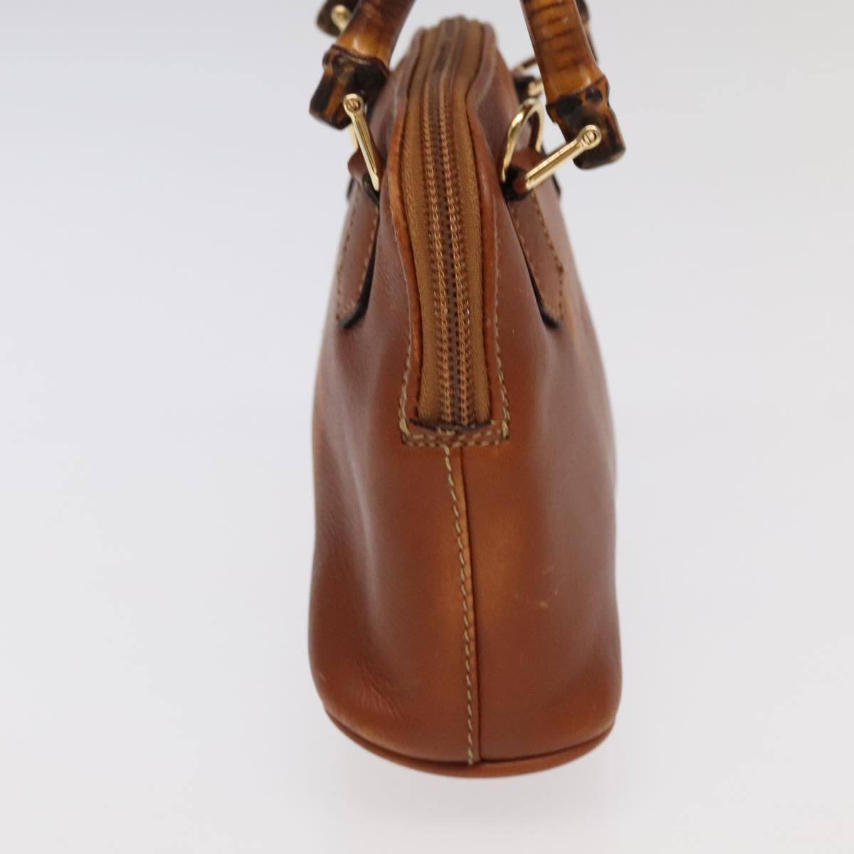 GUCCI Bamboo Hand Bag Leather 2way Brown Gold 007 2865 0231 100959